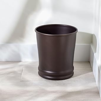 Vintage Dark Brown Round Trash Can, Household Living Room Bedroom Garbage Bin, Light Luxury Style Bathroom Lidless Wastebasket