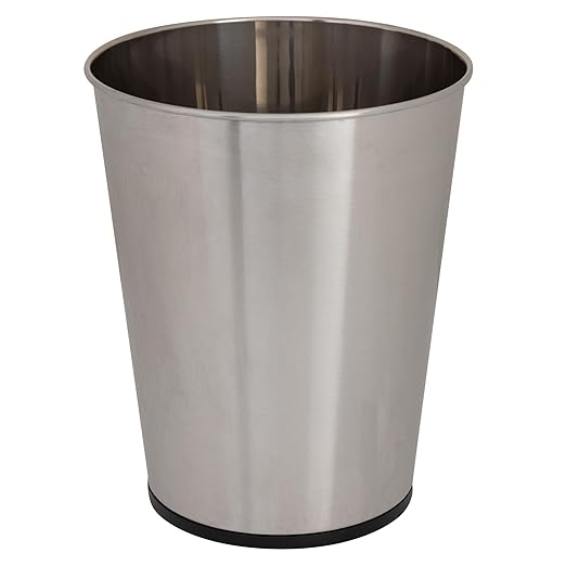 Simple Stainless Steel Trash Can, Household Living Room Bedroom Bathroom Wastebasket, Hotel Office Lidless Garbage Bin