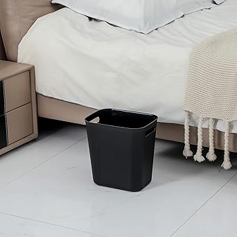 Simple Square Black Trash Can, Household Living Room Bedroom Garbage Bin, Office Lidless Wastebasket