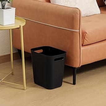 Simple Square Black Trash Can, Household Living Room Bedroom Garbage Bin, Office Lidless Wastebasket