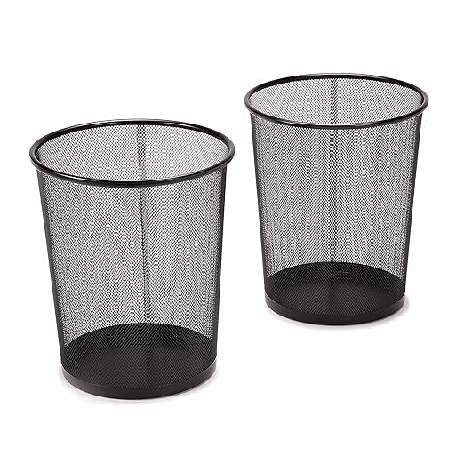 Metal Mesh Round Trash Can Set, Office Desktop Mini Wastebasket, Household Living Room Bedroom Garbage Bin