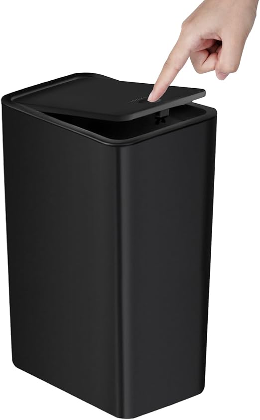Lidded Black Square Trash Can, Household Bathroom Narrow - Gap Garbage Bin, Kitchen Living Room Simple Sealed Wastebasket