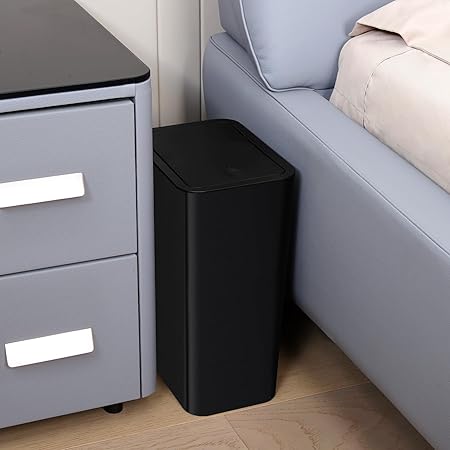 Lidded Black Square Trash Can, Household Bathroom Narrow - Gap Garbage Bin, Kitchen Living Room Simple Sealed Wastebasket