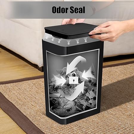 Lidded Black Square Trash Can, Household Bathroom Narrow - Gap Garbage Bin, Kitchen Living Room Simple Sealed Wastebasket