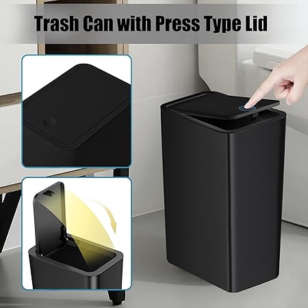 Lidded Black Square Trash Can, Household Bathroom Narrow - Gap Garbage Bin, Kitchen Living Room Simple Sealed Wastebasket