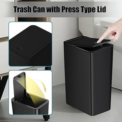 Lidded Black Square Trash Can, Household Bathroom Narrow - Gap Garbage Bin, Kitchen Living Room Simple Sealed Wastebasket