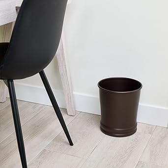 Vintage Dark Brown Round Trash Can, Household Living Room Bedroom Garbage Bin, Light Luxury Style Bathroom Lidless Wastebasket