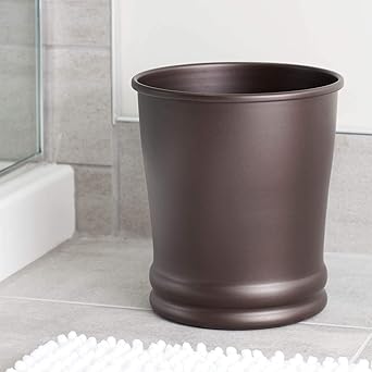 Vintage Dark Brown Round Trash Can, Household Living Room Bedroom Garbage Bin, Light Luxury Style Bathroom Lidless Wastebasket