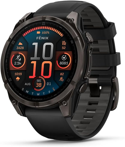 Garmin fēnix® 8 high-end multi-functional GPS smartwatch with long battery life, diving-grade water resistance, and built-in LED flashlight.