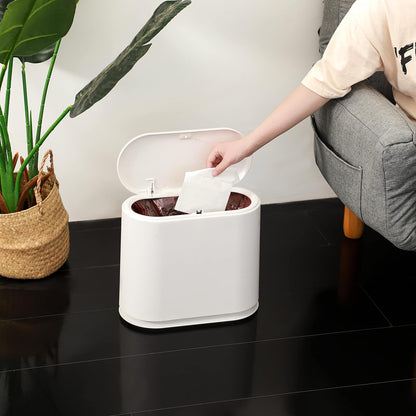 Simple Lidded Press - Type White Trash Can, Household Living Room Bedroom Garbage Bin, Bathroom Odor - Proof Wastebasket