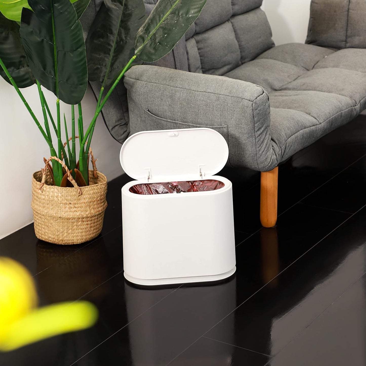 Simple Lidded Press - Type White Trash Can, Household Living Room Bedroom Garbage Bin, Bathroom Odor - Proof Wastebasket