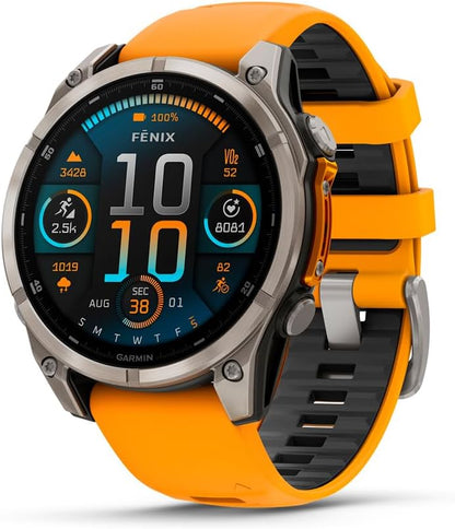 Garmin fēnix® 8 high-end multi-functional GPS smartwatch with long battery life, diving-grade water resistance, and built-in LED flashlight.