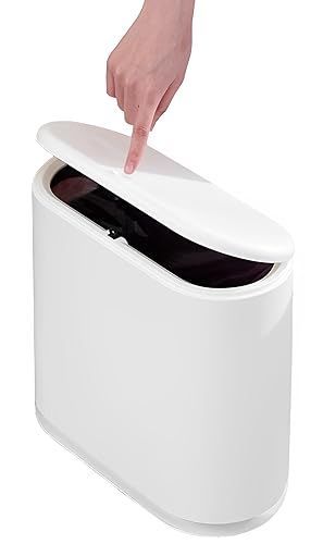 Simple Lidded White Trash Can, Household Living Room Bedroom Garbage Bin, Bathroom Odor - Proof Narrow - Gap Wastebasket