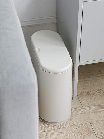 Simple Lidded White Trash Can, Household Living Room Bedroom Garbage Bin, Bathroom Odor - Proof Narrow - Gap Wastebasket